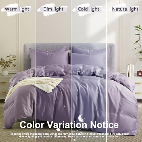 VACVELT 3PCS Cooling Duvet Cover King Size, 60% Tencel Lyocell + 40% Cotton Comforter Cover Set for Hot Sleeper, Moisture Wicking & Silky, Hotel Bedding Set, Soft & Breathable, Lavender by VACVELT - Image 5