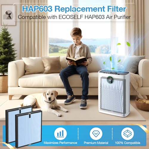 Image of 2 Pack HAP603 Replacement Filter Compatible with ECOSELF HAP603 / HAP603WF Air Purifier, Air Purifiers Replacement Filter for Home Large Room, # RFHAP603 2P BLU, Blue