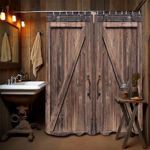NYMB Old Barn Door Shower Curtain, Wooden Barn Door Garage Door American Style Decorations for Rustic Shower Curtains, Waterproof Bathroom Accessories with 12 PCS Hooks, 72X72 Inches