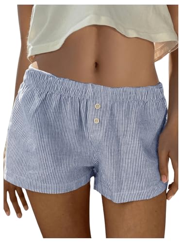Women's Boxer Shorts Striped Straight Leg Low Rise Baggy Shorts Lounge Pajama Bottoms Shorts