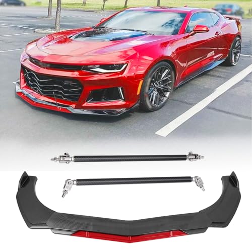DEERMOTO Universal Front Lip with 2pcs Splitter Rods Front Bumper Lip Adjustable Protector Wide Body Kit fit for Mercedes W211 Civic Chevy Camaro Dodge