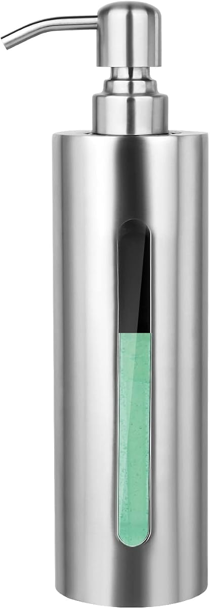 Stainless Steel Soap Dispenser, 7Oz Slim Rust Proof Liquid Soap Dispenser for Kitchen & Bathroom - Refillable Brushed Nickel Dispenser for Essential Oils and Shampoo