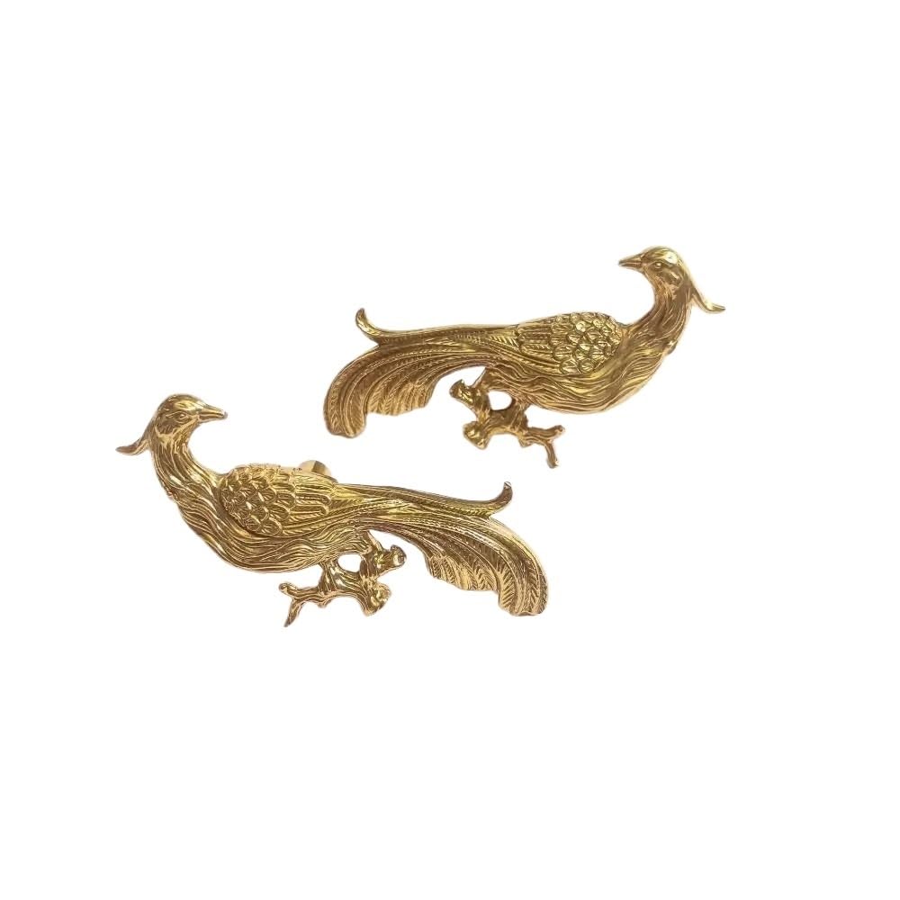 GFJFsetSH 2pcs Solid Brass Phoenix Pattern Cabinet Drawer Knobs