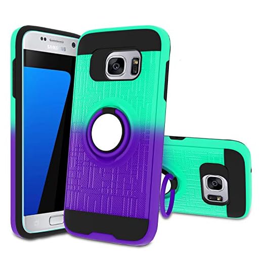 Galaxy S7 Case, S7 Phone Case with HD Screen Protector,Atump 360 Degree Rotating Ring Holder Kickstand Bracket Cover Phone Case for Samsung Galaxy S7 Mint/Purple
