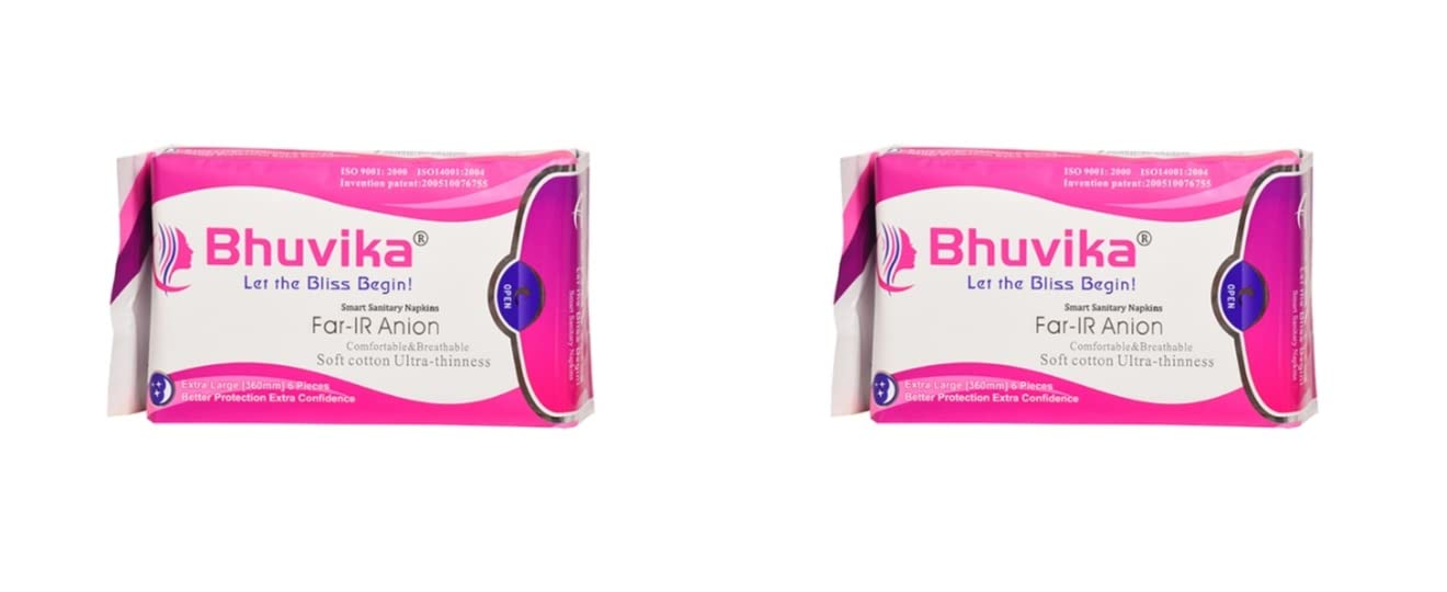 Bhuvika FAR-IR Anion Biodegradable Smart Sanitary Napkin Extra Large(360mm 6 Pads) Pack of 2
