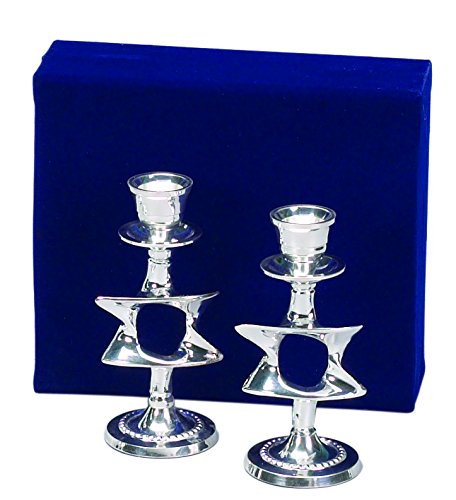 Pair of Star of David Candle Sticks Silver Plated By Israel Giftware Design