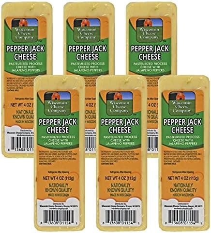 Wisconsin Cheese Company - 100% Wisconsin Pepper Jack Cheese 4 oz. (Pack of 6 Blocks) Great for Charcuterie Boards & Gifts. Premium Wisconsin Cheese