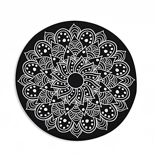 Paillasson de sol intérieur absorbant - Lavable en machine - Profil bas - Rond - 99,1 cm - Mandala noir Cover