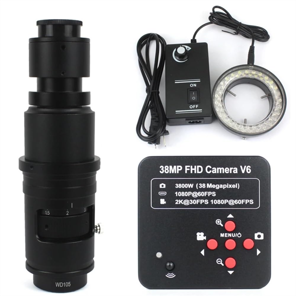Lab Microscope Accessories Microscope Video Camera 1080P 38MP HDMI USB Industrial Lab Digital Video Microscope Camera + 120X 180X 130X C Mount Lens + 56 LED Ring Light(with 120x led)
