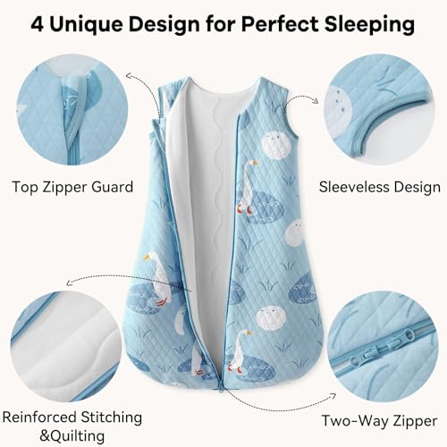 Image of Baby Sleep Sack 0-6 Months 1.5 Tog Baby Wearable Blanket 100% Cotton Fabric Warm Sleeping sack with 2-Way Zipper Quilted for Infant Newborn Tog Blue Duck