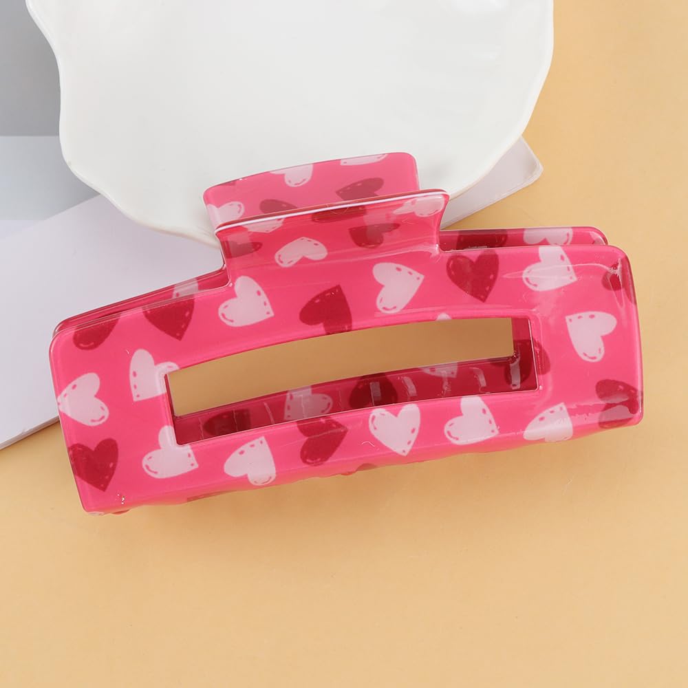 Ahoney Hot Pink Hair Clips for Girls Valentines Claw Clips for Women 4" Arcylic Heart Cute Hair Accessories Valentines Day Gifts Party Anniversary - Image 8