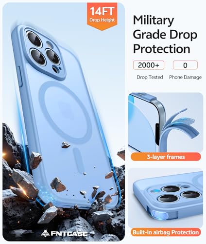 Image of FNTCASE for iPhone 13 Pro Max Case: [Compatible with Magsafe] Translucent Matte Magnetic Phone Cover - Military Grade Drop Protection Shockproof Protective Cases - Light Blue
