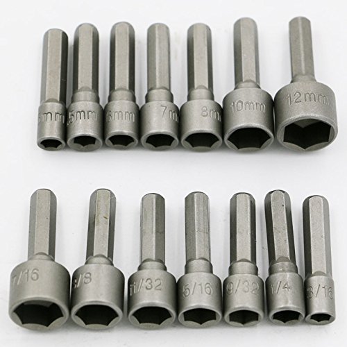14 Pieces 4.76mm-12mm Nut Driver Set Socket Adapter Adaptor Hex Drill Bit Screwdrivers Nutdrivers Socket Driver Bits
