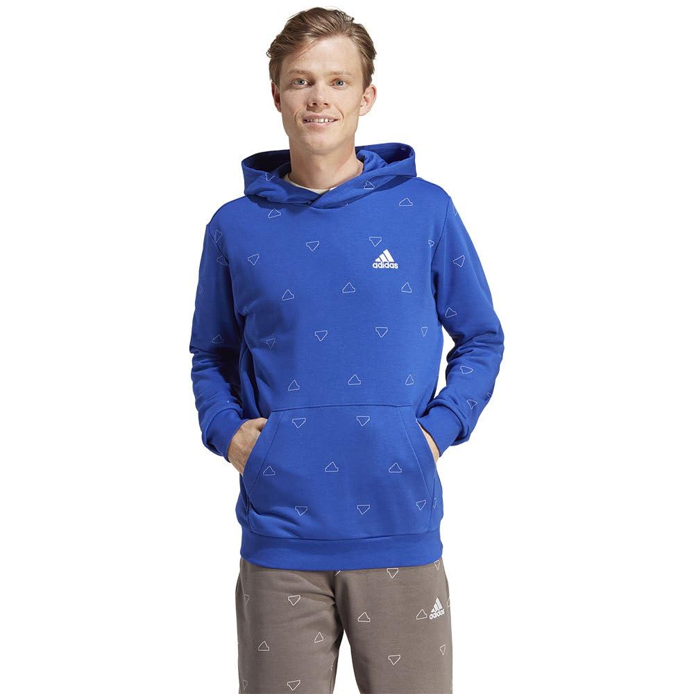adidas Men's Seasonal Essentials Monogram Graphic Hoodie, semi lucid blue, S