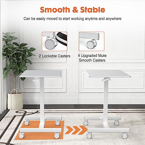 Sweetcrispy Small Mobile Rolling Standing Desk - Overbed Table, Teacher Podium With Wheels, Adjustable Work Table, Rolling Desk Laptop Computer Cart For Home, Office, Classroom #TOP3