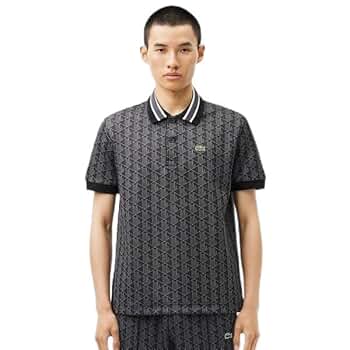YKさま専用 ラコステ 総柄 モノグラムポロシャツ Mブラック ラコステ LACOSTE モノグラムジャカード半袖ポロシャツ
