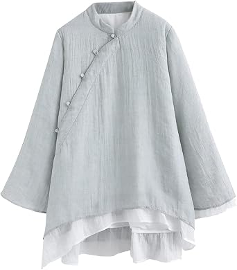 JINPIN Womens China Shirt, Qipao, Blouse, Top, Long Sleeve, Chinese Style, Ethnic Style, Linen, Cotton, Thin, Layered, Chiffon, Solid, Chinese, Breathable, Tai Chi, Han Clothing, Cotton Linen,