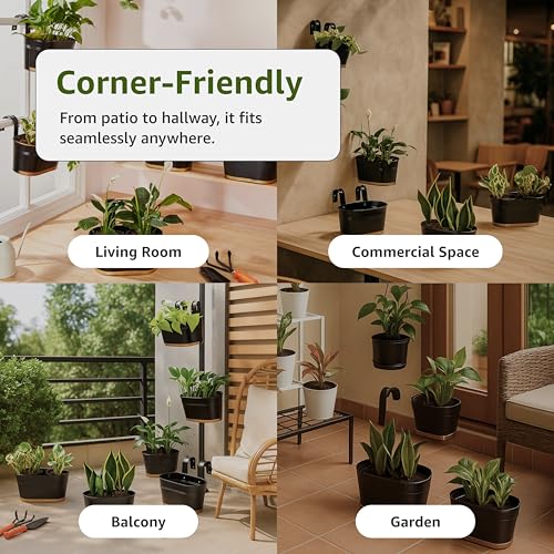 Image of Amazon Brand - Solimo Hanging Metal Planters (Set of 6, Black) - Oval Pots for Balcony, 15 x 25 x 13 cm, Terrace & Indoor Railings, Holds up to 5 kg