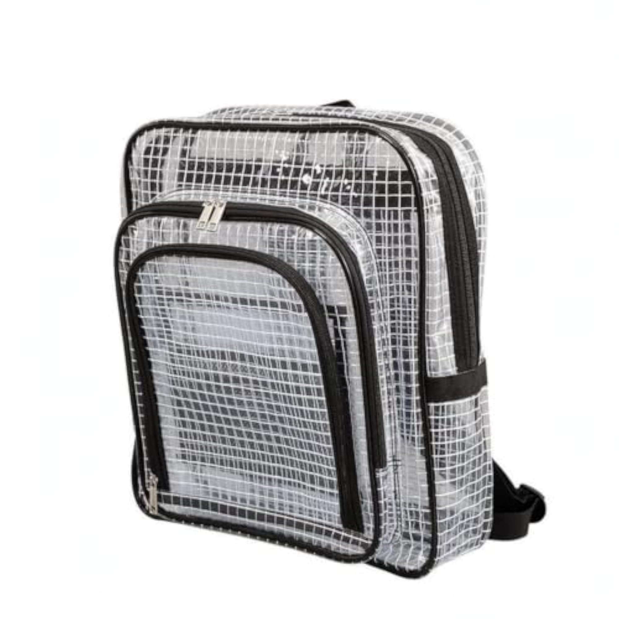 Black Trim Grid PVC Transparent Backpack, Clear