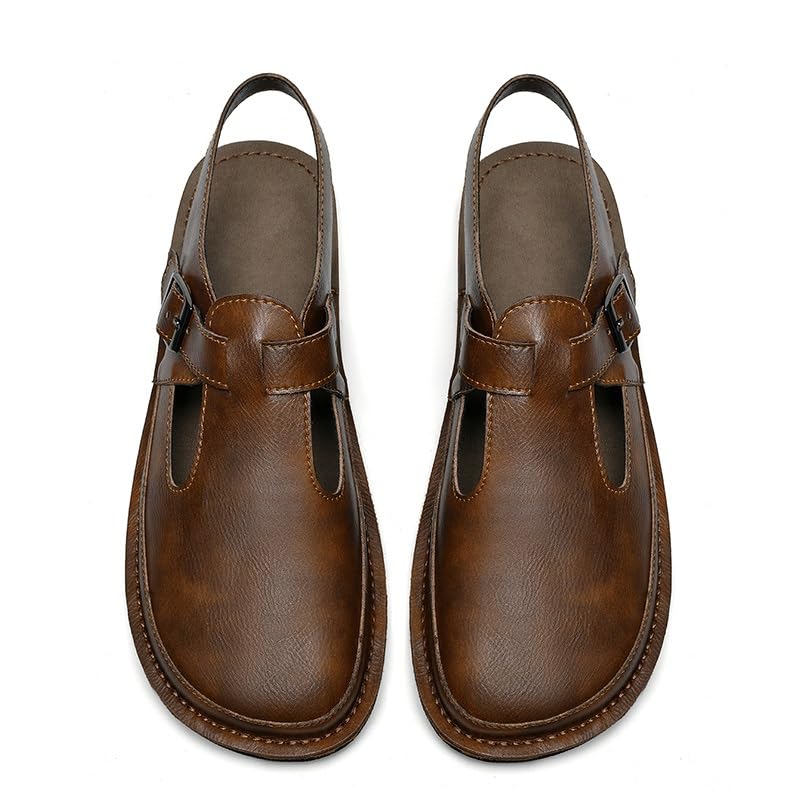 Men's outdoor sandals, adjustable strap sandals, leather, summer casual outdoor indoor slides4