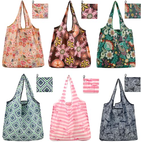 TMBMLPP Reusable Shopping Bags, 6 Pack Eco-Friendly Foldable Grocery Bags, Washable Grocery Bags, Shopping Tote Bag, Shopping Bags for Women, Waterproof Foldable Shopping Bags, for Shopping, Daily Use