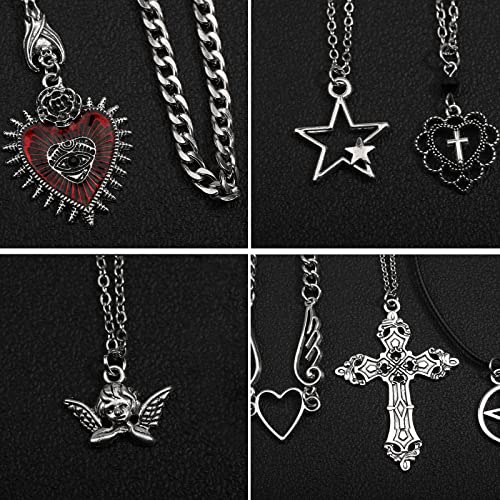 LIRUNQIN 14 Pcs Grunge Goth Necklace Set Y2k Grunge Jewelry