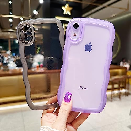 Image of Compatible with iPhone XR Case 6.1 inch, Cute Kawaii Curly Wave Frame Shape Soft Silicone Shockproof Protective Phone Cover for Women Girls, Clear /Yellow