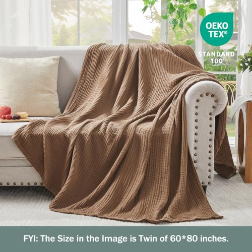 Image of EMME Muslin Blankets for Adults Throw Blanket for Couch Breathable Gauze Soft Lightweight Airy Brown Queen 90 inch x 90 inch