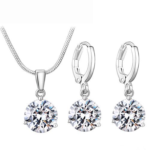 RVM Jewels Silver Round AAA Zircon Solitaire Pendant with Necklace and Earring Set for Women and Girls (B087QJX4TG) Amazon Price History, Amazon Price Tracker