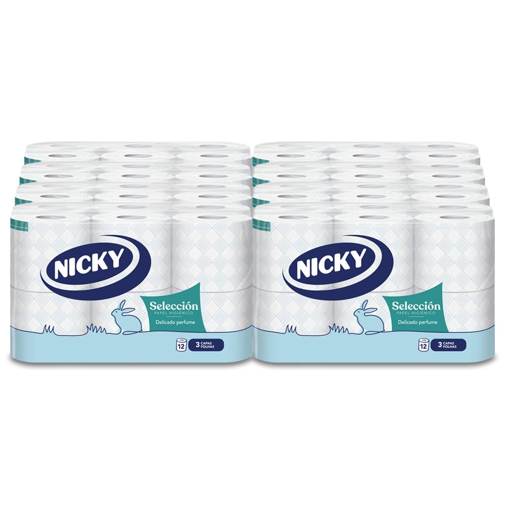 Nicky Selezione carta igienica, confezione da 96 rotoli, 150 fogli a 3 strati, con aroma di talco, carta extra morbida dermatologicamente testata, imballaggio riciclabile, cellulosa pura al 100%,