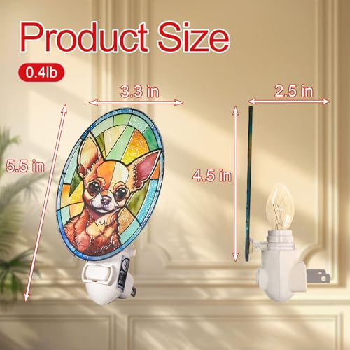 Image of Dog Night Light Chihuahua, Stained Glass Styled Plug-in Wall Nightlight, Bulb Included, Pet Memorial Dog Lover Gift, Bedroom Hallway Bathroom Decor, Manual On /Off Switch