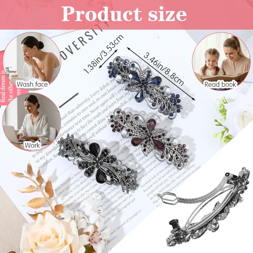 Pinzas para el cabello vintage para mujer con flores retro, cristales, moños y hojas, set de 3 unidades miniatura 2