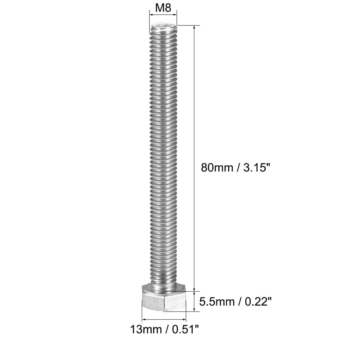 TA-VIGOR M8 x 80mm Hex Bolts, 304 Stainless Steel Fully Threaded M8 Bolts - Image 2