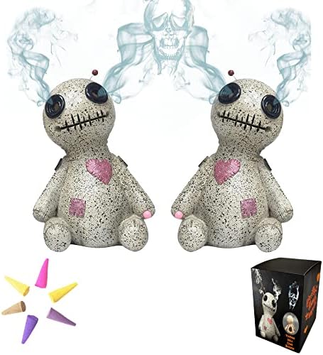 2PCS Voodoo Doll Cone Burner Backflow Incense Holder Desktop Indoor Halloween Decoration with Smokes from Eyes, for Kids & Friends, Resin Ornament Handmade with 6 Incense Cones