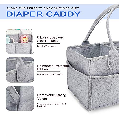 Clearworld Baby Diaper Caddy Organizer - Baby Shower Gift Basket for Changing Table and Car, Portable Nursery Storage Bin Great for Storing Diapers, Bottles, Baby\'s Toys (Grey)