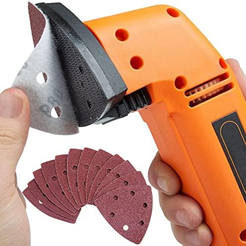 AUSTOR 80 Pieces Sandpaper Triangle Sanding Pads 6 Holes Hook and Loop Assorted 60/80/120/240 Grits Sandpaper for Sanding and Polishing