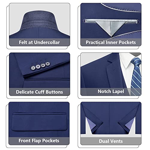 Lupurty Suits For Men, 3 Piece Men's Suit Slim Fit, Solid Jacket Vest Pants With Tie, One Button Tuxedo Set, Navy Blue S #TOP4