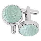 DQT Men Plain Shantung Fabric Inlay Wedding Cufflinks - Dusty Green