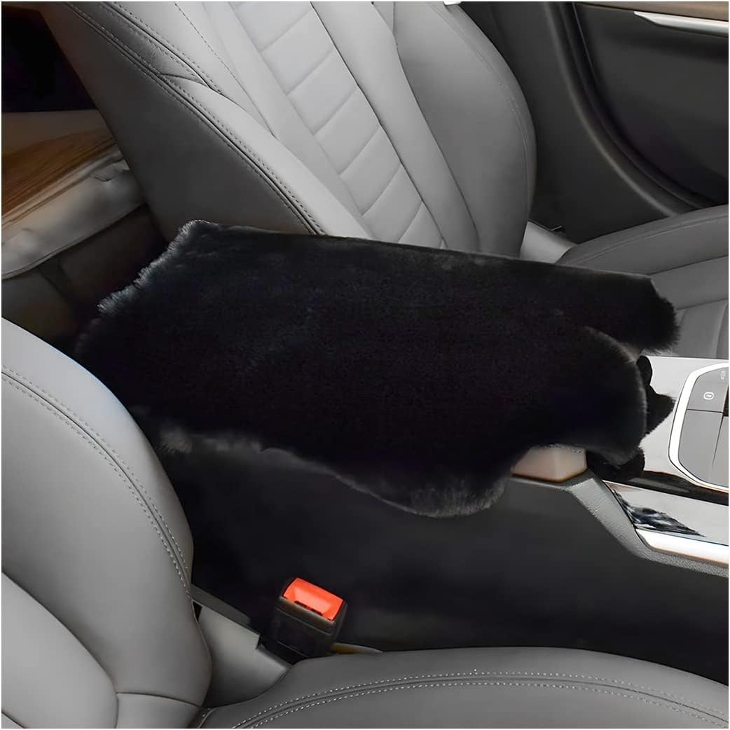CGEAMDY Center Console Cushion Cover, Furry Armrest Cover Car, Car Armrest Storage Box Mat, Universal Automotive Interior Decoration & Protection Accessories for Most Vehicle, SUV, Truck (Black)