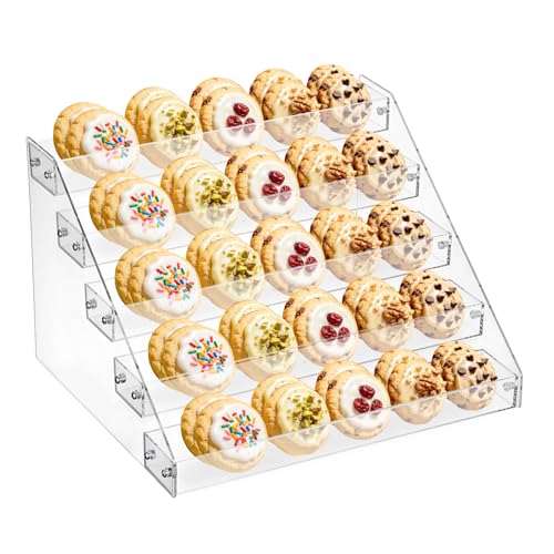 BSTKEY 5 Tier Cookie Display Stand, Acrylic Display Riser for Donut Macaron Cupcake Dessert, Tiered Baked Goods Stand for Parties Bakers Vendors Craft Fairs Market Booths, Sticker Perfume Organizer