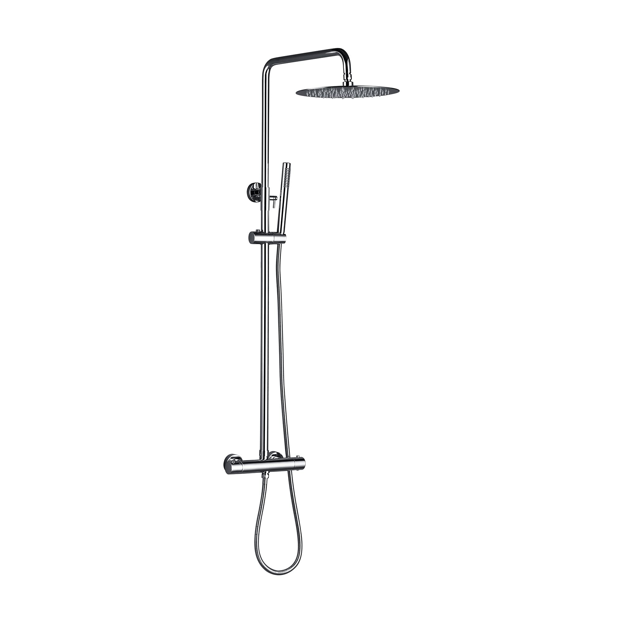 NGDFGR Thermostatic Shower Mixer Set, Multi-Function Wall Mount Exposed Shower Column Bathroom Faucet With Diverter Rain Head, Solid Brass Shower Set With Shower Head And Shower,Chrome-8 Inch