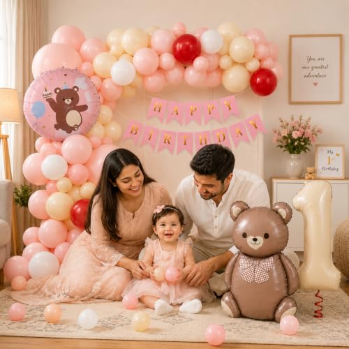 Image of Rozi Decoration Set of 62 Pcs Teddy Bear 1st Birthday Balloon Decoration Kit