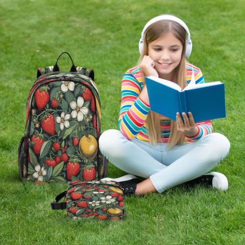 Sac à dos d'école fraise rouge avec sac à déjeuner pour élève - 7
