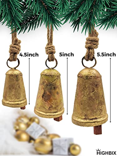 Highbix Set Of 3 Giant Harmony Cow Bells Huge Vintage Handmade Rustic Lucky Christmas Hanging Cone Bells (Large) #TOP1