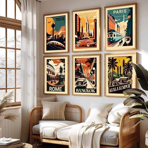 Image of kotart City view wall art poster with Frame for Home Decoration - Painting for Living Room Bedroom Office Wall hanging frames - (Pack of 6 Multicolor) (10x13 inch, F)