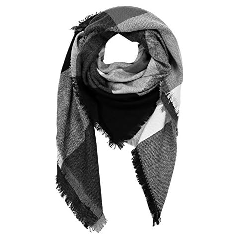 Winter Plaid Scarf Blanket Shawl - Women Neck Warm Wraps Soft Tartan Large Pashmina Cape Girls Black, Black, One Size Cover