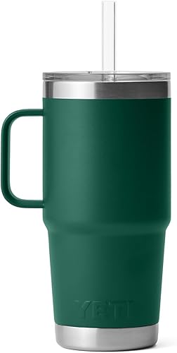 Miniatura 8 de YETI Rambler - Vaso de viaje con asa y tapa con popote, 25 onzas, con aislamiento al vacío con asa, acero inoxidable, color verde bosque negro