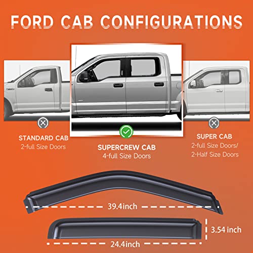 Rain Guards For Ford F150 Super Crew 2015-2023, In Channel Upgraded Side Vent Window Deflectors, Car Windows Visors For Ford F250, F350, F450, F550 2017-2023, Vent Shades- 4 Pcs #TOP4