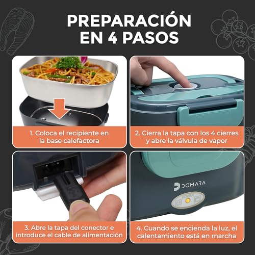 Miniatura 5 de Domara Fiambrera Electrica 80w Taper Electrico Para Comida Con Recipiente De Acero Inoxidable 1,5l Y Adaptador Para Coche Camión 12v 24v 220v Ideal Para Comer Caliente En Oficina O En Ruta