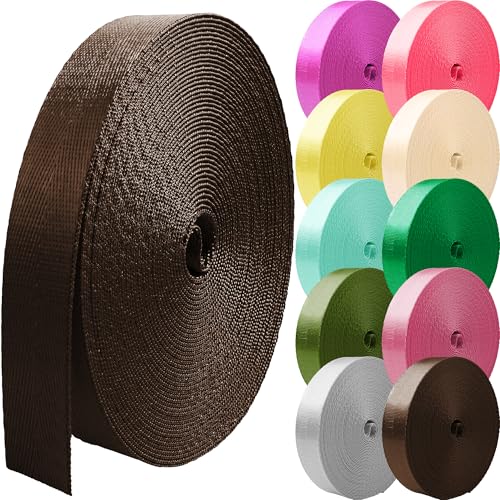 Grosun Nylon Webbing 1 inch 1.5 inch 2 inch Webbing Nylon Strap Nylon Belt, 10 25 50 3.3 Yards Webbing (Coffee, 2 Inches x 10 Yards)
